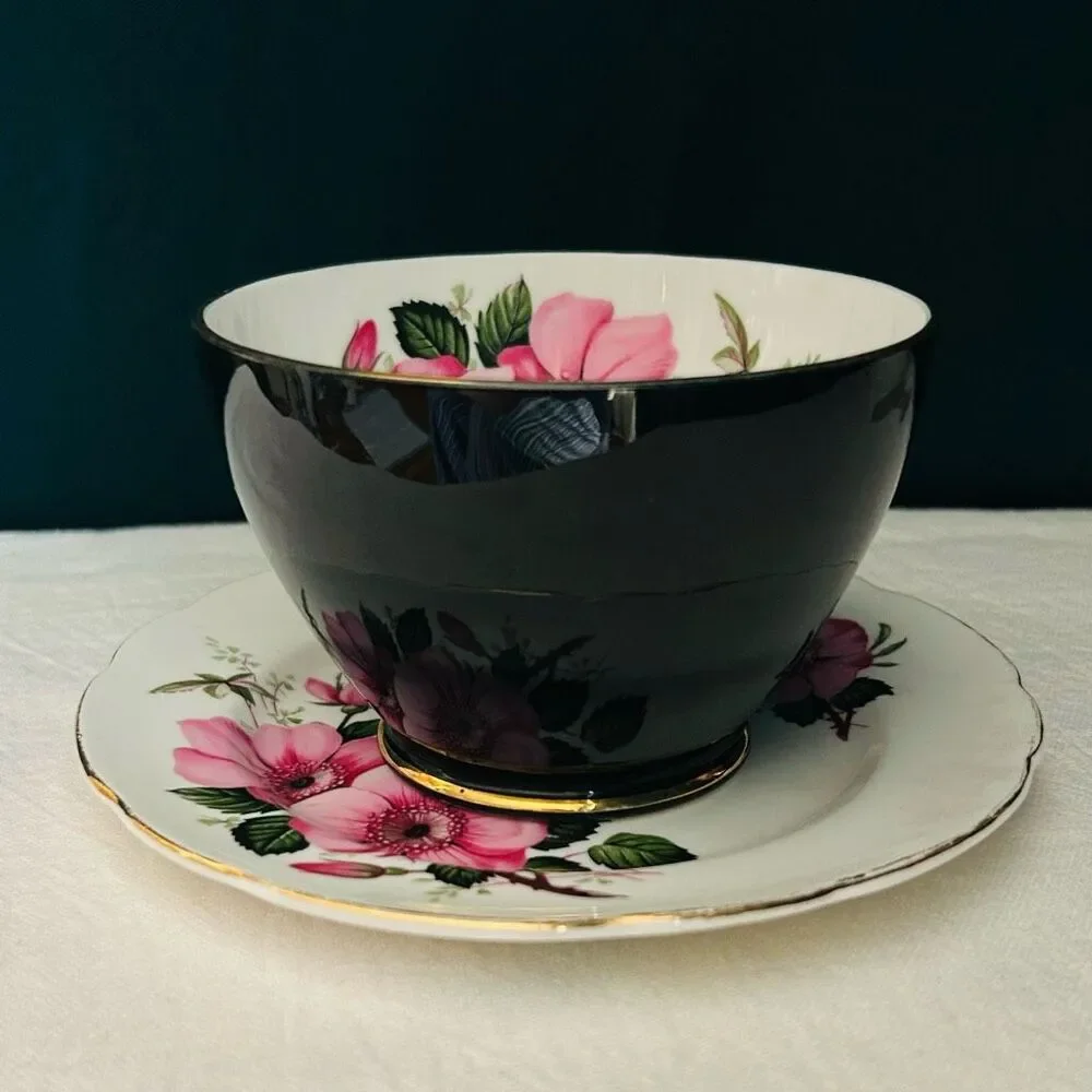 Vintage Old Royal England Pink Rose Porcelain Bowl and Plate